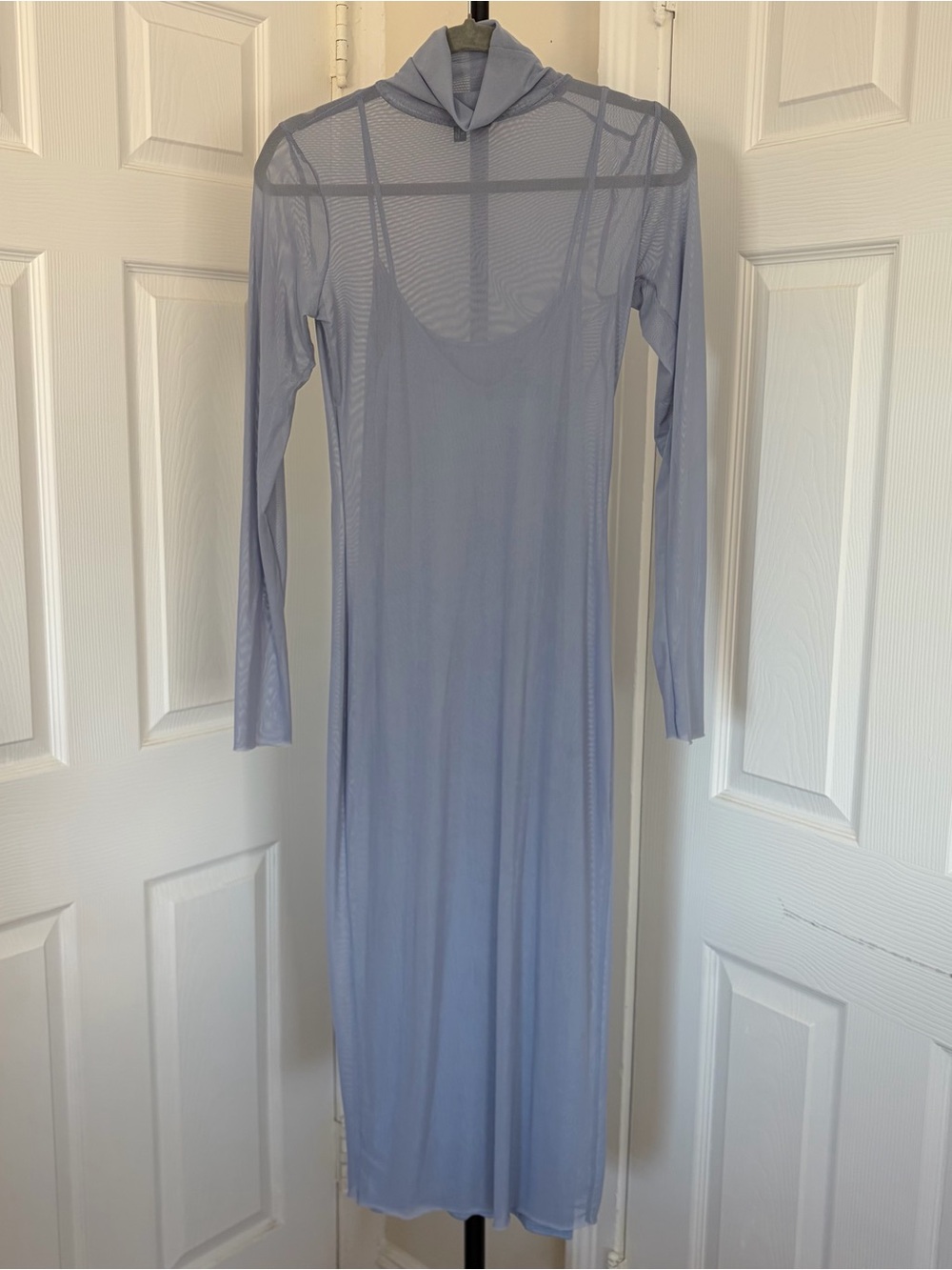 Sheer Long Sleeve Lavender Midi Dress with Slip